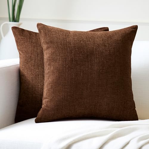 Encasa XO Housse de Coussin en Chenille Lot de 2 | Chocolat - (20
