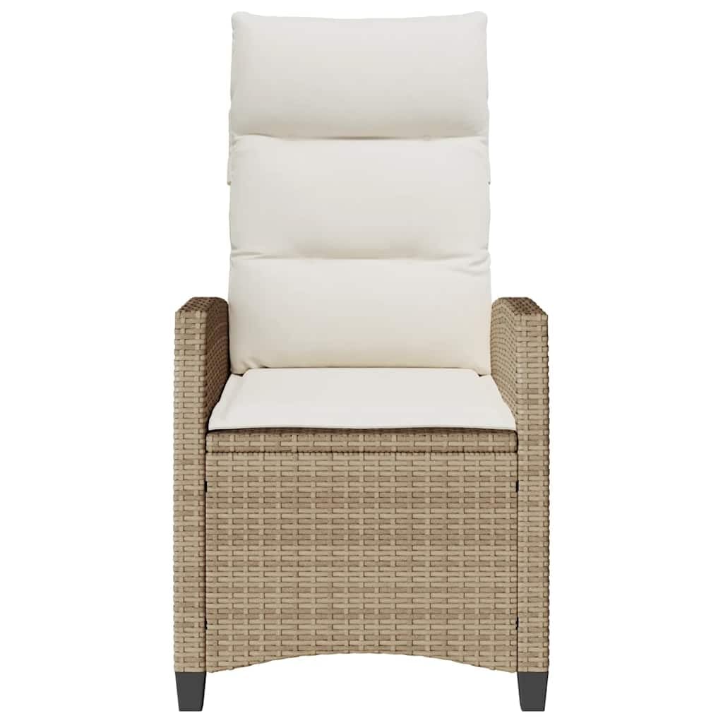vidaXL Silla de jardín reclinable con Mesa Auxiliar ratán Beige, Silla reclinable para Patio, sillón reclinable para Muebles de Patio, sillón reclinable para jardín
