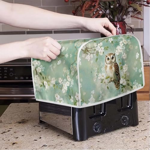 Image of Talayituse Owl Cherry Blossoms Print 2 Slice Toaster Covers Dust Protection Bread Maker Covers Toaster Oven Cloth Cover Kitchen Accessories Washable Appliance Cover, S