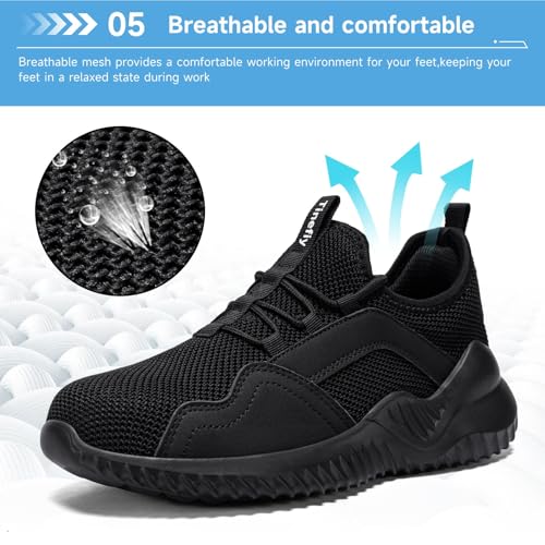 Image of Tinefiy Steel Toe Shoes for Women Lightweight Comfortable Slip On Safety Work Sneakers Cushion Puncture Proof Shoes Indestructible Shoe