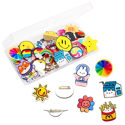 Cinvo Lot de 40 épingles en acrylique pour décoration en vrac, motif dessin animé, pour sacs à dos, sacs, vêtements, vestes, chapeaux, casquettes, loisirs créatifs (40 styles assortis)