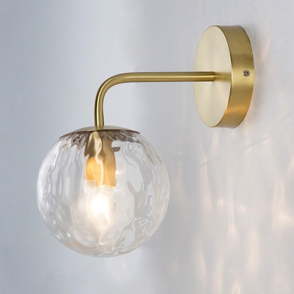 Kinkiet ze szklaną kulką z motywem wody, złota metalowa lampa z abażurem globalnym, nowoczesna lampka nocna, gniazdo E27, minimalistyczna dekoracyjna oprawa do salonu