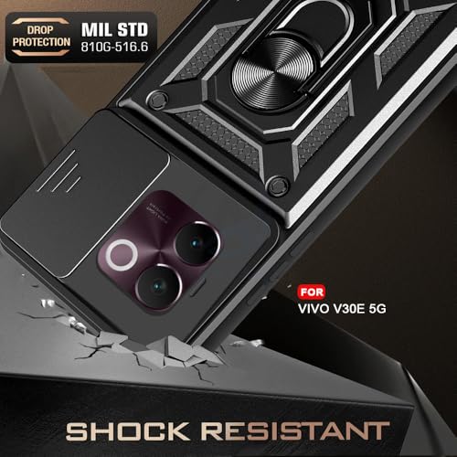 Image of AESTMO Polycarbonate Tough Armor Vivo V30E 5G Bumper Back Case Cover|Ring Holder & Sliding Camera Shield Cover|360 Degree Protection Back Case Cover for Vivo V30E 5G (Black)