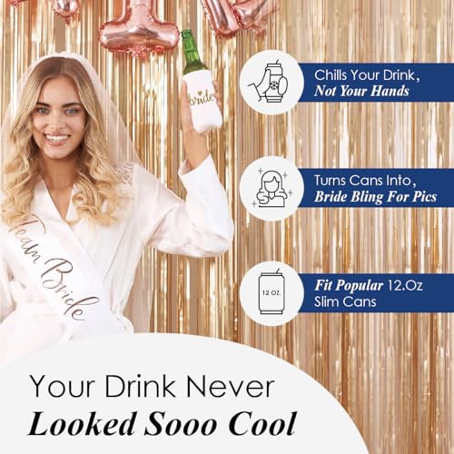 Image of PartyGifts&Beyond Bridesmaid Gifts Can Cooler 10Packs Bachelorette Party Decorations Slim Can Cooler Bride Squad Can Sleeves(Nvay Blue)