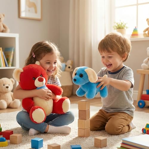 Image of Tabitha Stuffed Toys-Ultra Soft Plush Toy for Kids | Birthday Gifts for Kids and Girls | (Combo of 2 Toys 30 Cm Red Teddy & 25 Cm Blue Dog)