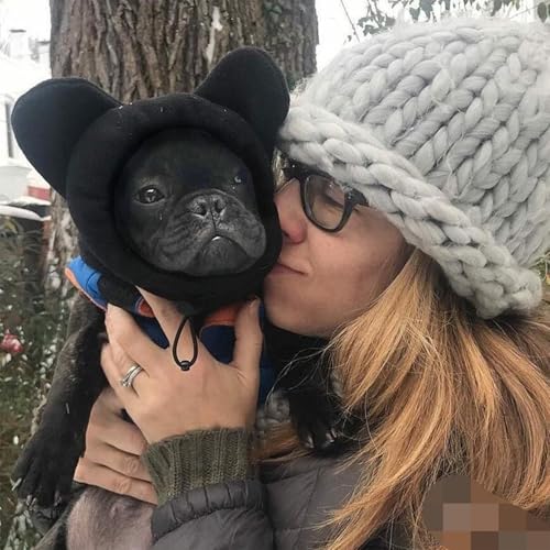DINGFENG 2 Stück Hundemütze Ohrenschützer mit Noise Cancelling - Silvester Hunde Mütze Hundewarme Kopfbedeckungen,Winter Haustier Schal Windschutz Mit Kordelzug (Schwarz und Rot S)