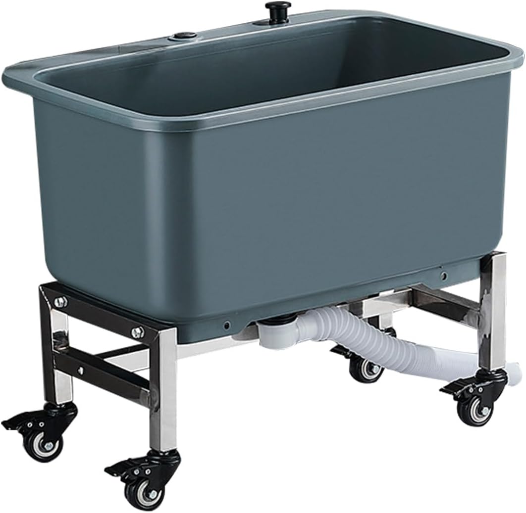 Commercial Removable Floor Mop Sink with Roller Single Bowl Utility Sink with 26cm Deep Basin and Enlarged Drain Ideal for Laundry Backyard and Garage Use Black 40 * 40 * 50.5cm (Grey 60x40x50.5cm)