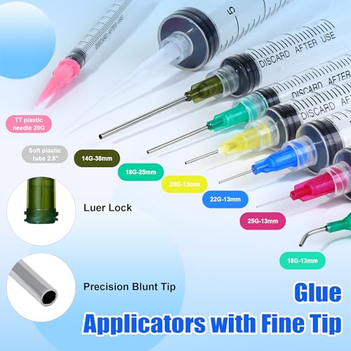 Glue Syringe Needle Tip Squeeze Bottles Set (1ml-50ml), 14G-22G Blunt Needle Tip with Caps, Precision Glue Applicator for Oil, Ink and Art Crafts