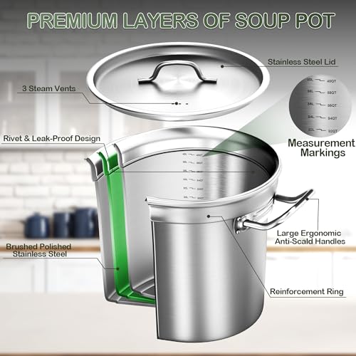 Image of Stockpots-40QT Large Stock Pot Stainless Steel Stockpot with Lid, Heavy Duty Tri-Ply Bottom Commercial Grade Stock Pot for Boiling Cooking Soup Stew Canning Cooking Pots,Big Stockpot, Deep Cookware