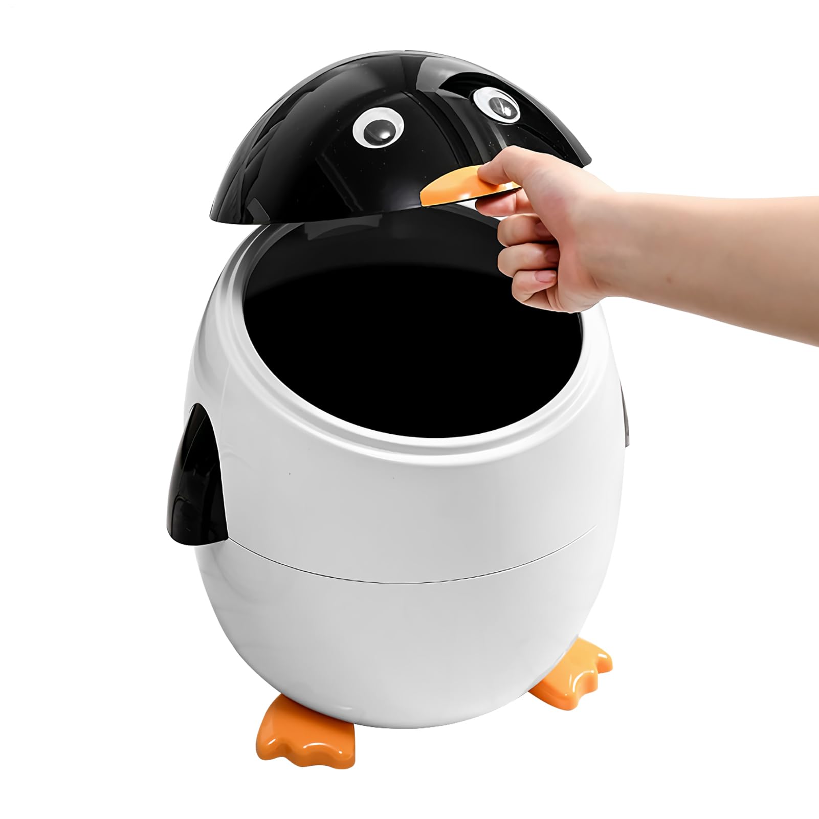 Penguin -Müll kann - süßer Tierabfallbehälter, kompakter Tischmüllbehälter | Dekorative Heimbüros Schreibtisch Mini -Mülleimer, pinguinförmiger Müllkorb mit Schwungdeckel für Schlafzimmer Küch