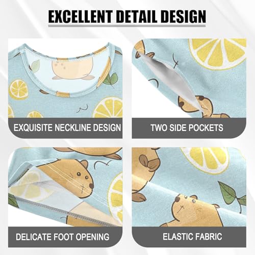 ALAZA Cute Capybara Fruit Lemon Pajamas Short Sleeve 2 Piece Sleepwear Top and Bottom Pajama Set Unisex4