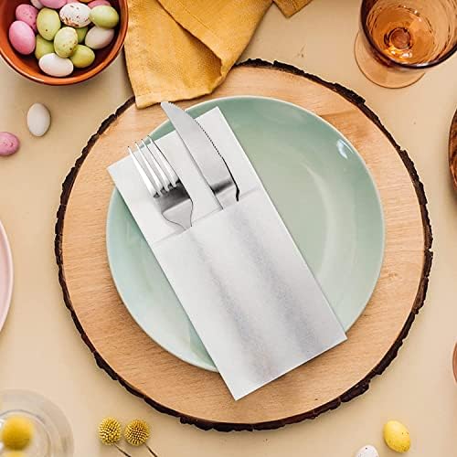 DADAWU Disposble Cloth Like Napkins Pocket Napkins,Wedding Party Linen Feel White Napkin, Prefolded for Silverware,40 x 40cm,Pack of 50