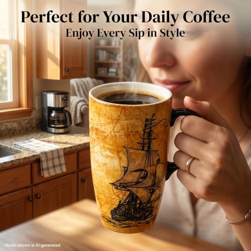 Taza de cerámica 17 oz con tapa y asa miniatura 2