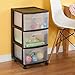 Sterilite 3 Drawer Storage Cart, Plastic Rolling Cart with Wheels to Organize Clothes in Bedroom, Closet, Black with Clear Drawers, 1-Pack