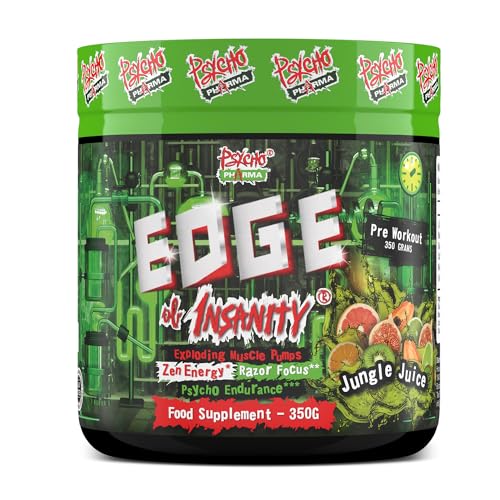 New #1 Strongest PWO Psycho Pharma Edge of Insanity - Most Intense Pre Workout Powder for, Focus, Power & Energy. Premium researched Formula and Ingredients - 325g
