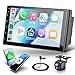4+64G Inalámbrico Carplay Android 13 Radio de Coche 2 DIN, 7 Pulgadas 2 DIN Radio Coche con Android Auto Navegación GPS Mirror Link Bluetooth WiFi/FM/RDS/EQ/SWC/USB Control del Volante Cámara Trasera