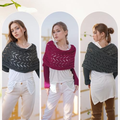 Scarf with Sleeves for Women, Knitted Cable Wrap, Multifunctional Knitted Crochet Shrug with Sleeves2