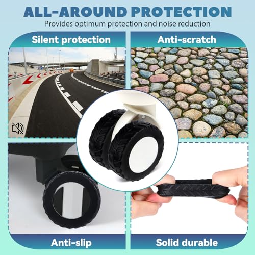 8Pcs Luggage Wheel Covers Protector, Anti Slip Suitcase Wheel for 2.1-2.4 Inch Wheels Carry On Travel Luggages Replacement Accessories(Silicone, Black)4