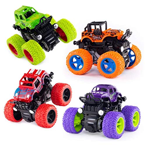 AM ANNA 4 Pack Monster Truck Toys for Boys and Girls Inertia Car Educational Toy Cars Friction Powered Push and Go Toy Cars Christmas Gift Birthday Party Supplies for Toddlers Kids (4 Color)
