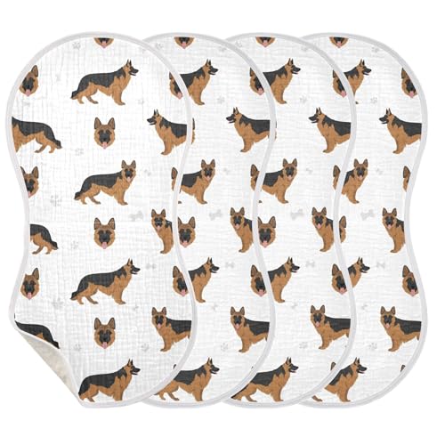 Image of YYZZH German Shepherd Dog Muslin Burp Cloths for Baby 4 Pack Soft 100% Cotton Baby Washcloths Bibs for Boy Girl
