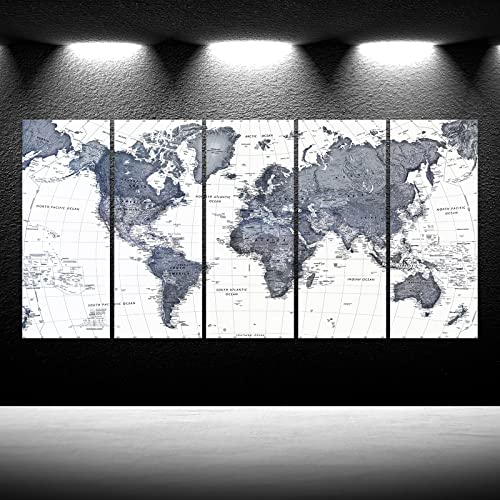 Iknow Foto 5 Panel Vintage World Map Wall Art Abstract Prints Paintings On Canvas Contemporary Home Decor Artwork Pictures For Office Decorations 12X32Inchx5Panel #TOP1