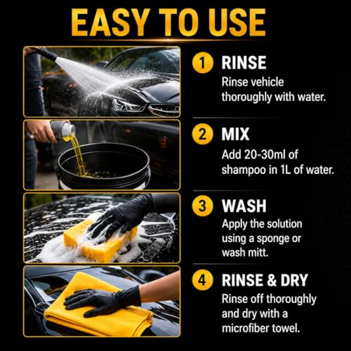 Image of CAR SAAZ Foam X Car & Bike Wash Shampoo (1 Ltr) with Microfiber Cloth 380GSM | Premium Foam Shampoo for Super Clean Wash | pH Neutral, Thick Suds, Highly Effective (1000 ml) | Clean and Protect