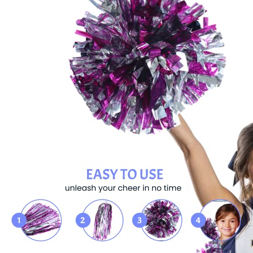 Funstitution Pom Poms Cheerleading Stuff- Cheerleader Pom Poms For Girls - Cheering Squad Pompoms For Team Spirit Sports Games Dance Outfit - Adults And Kids Pom Pom (Red Silver Pom Poms Cheer) #TOP3