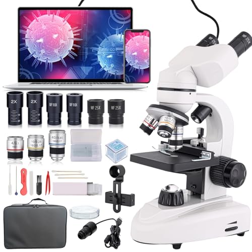 Binokulares Mikroskop 40X-2000X für Erwachsene Studenten mit doppeltem mechanischem Tisch und koaxialem Grob-/Feinfokussierknopf Professionelles Mikroskop