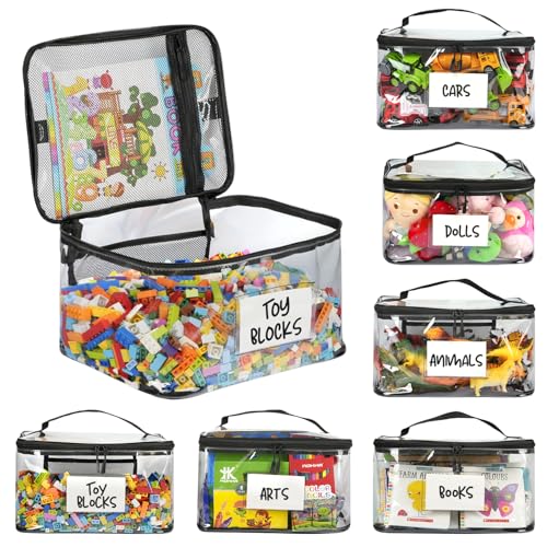 6-Pack Extra Large Toy Storage Bags with Zippers & Labels Reusable Clear TPU Waterproof Organizer for Kids Toys Building Blocks Puzzles Dolls Board Games - Durable BPA-Free Travel-Friendly