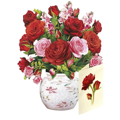 Freshcut Paper Blooming Roses 6 Inch Life-Sized 3D Pop Up Card – Anniversary, Valentine's Day, Mothers Day, Thank You, Gifts for Mom and Her – Includes Notecard and Envelope