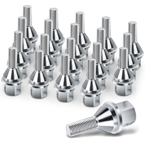 611-005 20pcs M12*1.25 Chrome Wheel Lug Bolts 25mm Thread Length 19mm Hex 2.4 inch Length for 14-23 Jeep Cherokee 18-23 Compass 15-23 Renegade 15-17 Chrysler 200 13-16 Dodge Dart 6511051AA