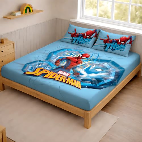 Image of Sassoon Marvel Spiderman Thwip Digital Printed 100% Cotton Bedsheet with 2 Pillow Covers in 300TC