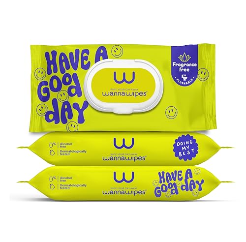 WANNAWIPES Toallitas WC Biodegradables Sin Fragancia – 100% Fibras Vegetales Sin Plástico, Desechables por el Inodoro, Alternativa al Papel Higiénico, con Aloe Vera y Camomila, Pack 3 x 48 (144 uds)