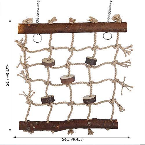 Image of Bird Rope Climbing Net Swing Hanging Toy Bird Swings Net, Wooden Ladder Swing Hammock with 2 Hooks and Woven Rope for Finches Climbing Chewing Pet Cage Hanging Toy