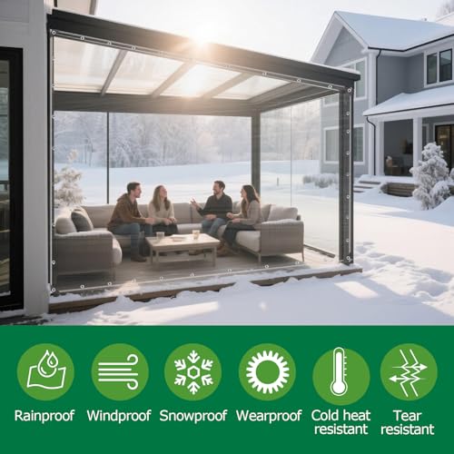 Dulepax Lona transparente impermeable resistente de 450 g/m² de PVC transparente con ojales, resistente al viento y a los desgarros, para jardín, cenador, cerramiento de patio con bridas de cable - imagen 6