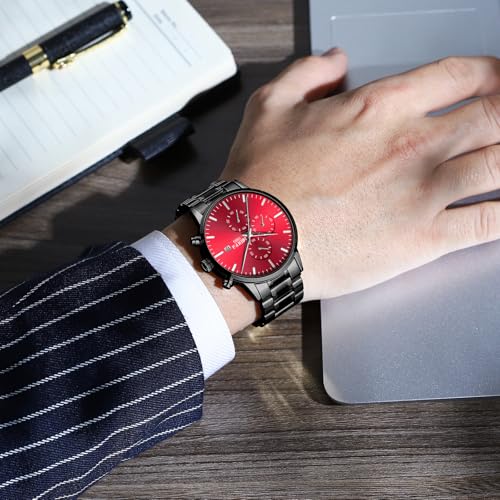 Image of NIBOSI Men's Watches Analog Minimalist Black Dial Watch for Man Business Chronograph Casual Watches Stainless Steel Strap Date