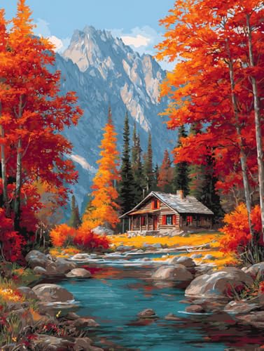Image of 14CT Counted Cross Stitch Kits for Adults Advanced Mountains Lake Printed Stamped Cross Stitch Kits for Adults (Mountain Lake 2)
