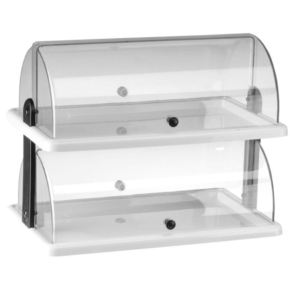 Espositore Doppio Ripiano da Banco Vetrinetta Porta Croissant Dolci per Bar Buffet Pasticceria 2 Piani Coperchio a Cupola Trasparente in SAN e Base PP H39xL50xP30cm Made in Italy Certificato