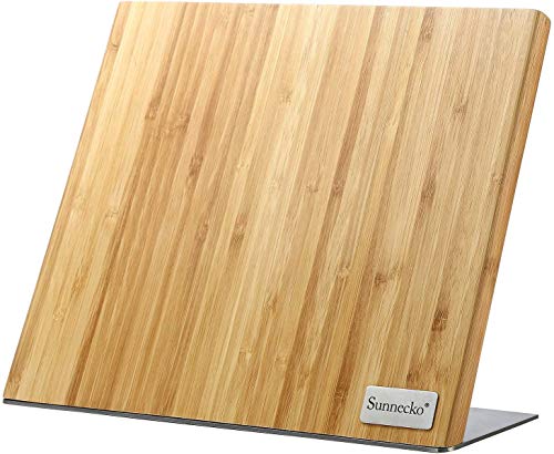 Sunnecko Magnetic Knife Block Holder- Knife Magnet - Bamboo Knife Holder - 100% Pure Bamboo Large Capacity Knife Organizer Block, Double Side Cutlery Display Stand, Large Capacity