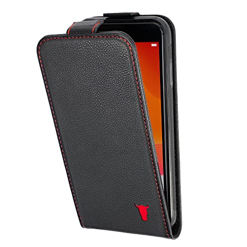 TORRO Étui à Rabat Compatible avec iPhone SE/ 8/7 - Coque en Cuir de Qualité Véritable avec Emplacements pour Cartes et Cover Rabattable Vertical(Noir)