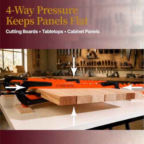 Image of O'SKOOL 36 Inch Pressure Panel Clamps Steel System, 2 Pack | 4-Way Clamping, 10 To 36 Inch Panels, 3 /4 To 3 Inch Thick, For Woodworking Panel Glue-Ups, Edge Gluing And Cutting Boards