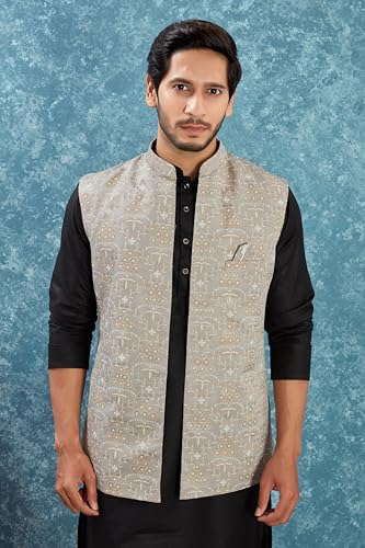 Indian Traditional Jacquard Open Waistcoat Weddings Festive Occasions Nehru Jacket For Men3