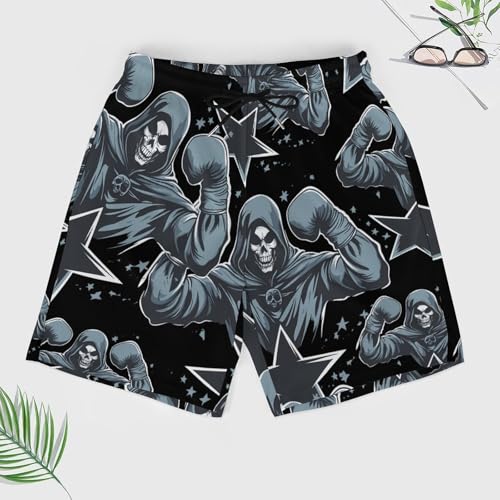 Death Boxer Boxing Men's Swim Trunks with Compression Liner Beach Shorts with Pockets Quick Dry3