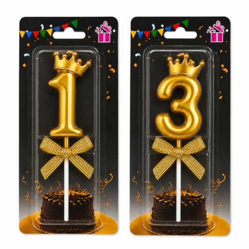 Image of Number Candles with Crown 3 inch for Birthday Parties, Wedding Anniversary Celebration Cake Decoration Gold Number 30 Candle, 2 Pc