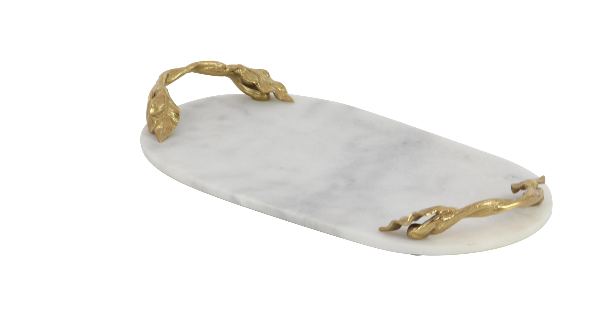 Deco 79 Bandeja Ovalada de mármol con Asas de Hojas Trenzadas Doradas, 20" x 10" x 2", Blanco