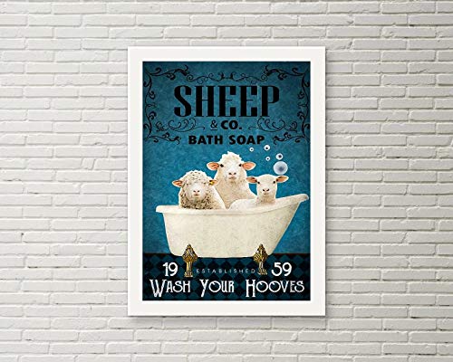 Inga Sheep & Co Bath Soapwash Your Hooves Poster Funny Sheep Poster Sheep Wall Bathroom Decor Farm Animal Poster Sheep Lover Gift Funny Gift Metal Signs 8x12 inch