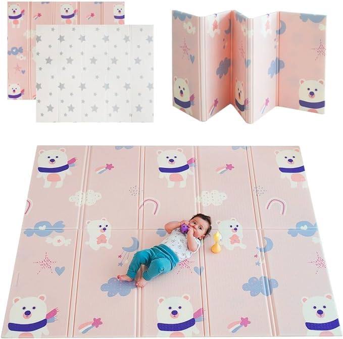 MIKMEL Alfombra de juegos para niños. (Osos/Estrellas, Grande)