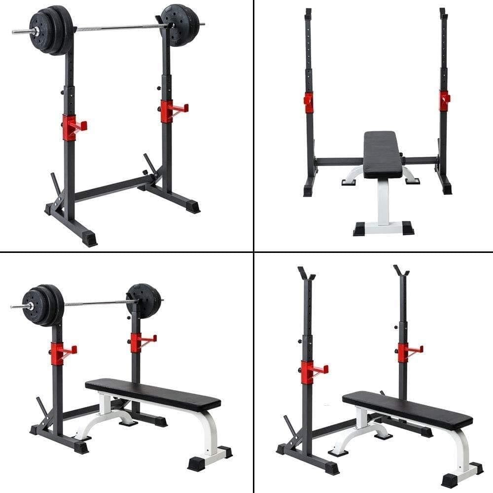 Rack per Squat con bilanciere Regolabile, carico Massimo 300 kg, Power Rack Resistente per Sollevamento Pesi e Palestra Domestica, Design con Gancio a J, copripiedi di stabilità.