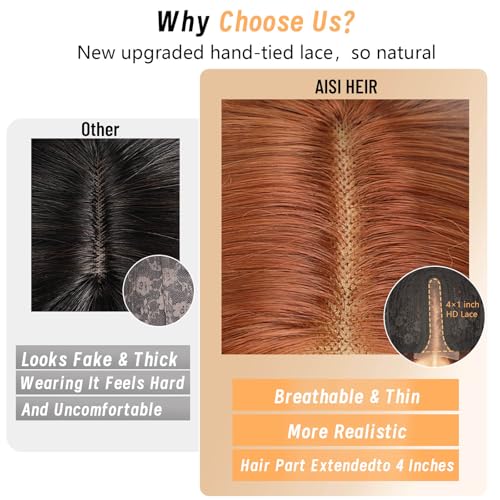 Image of AISI HAIR Ginger Wig for Women, Long Wavy Lace Hairline Middle Part Synthetic Heat Resistant Wig for Daily Party-26 Inch