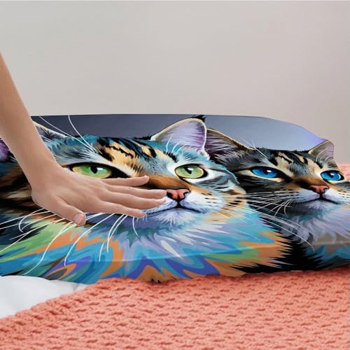 Housse de couette 140x200 chat coloré douce en microfibre avec zips - 7